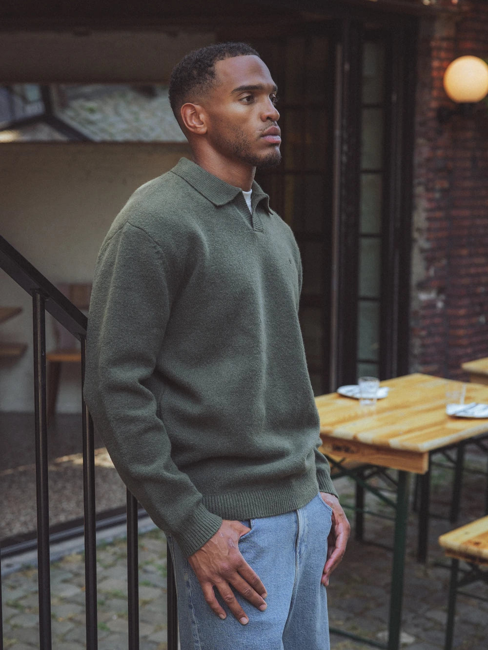Green V-Neck Knitted Sweater