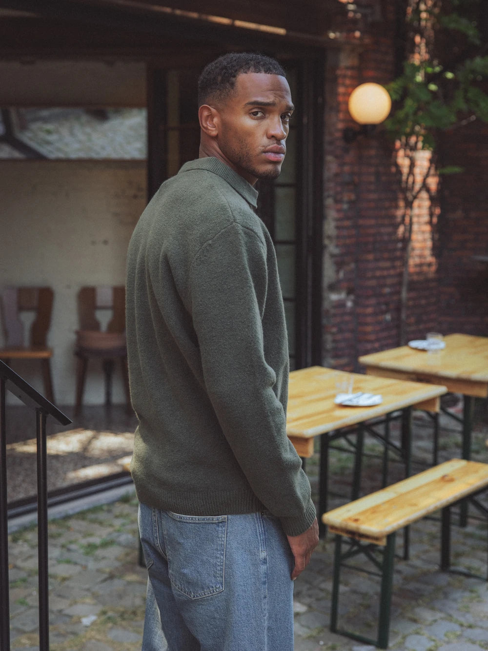 Green V-Neck Knitted Sweater