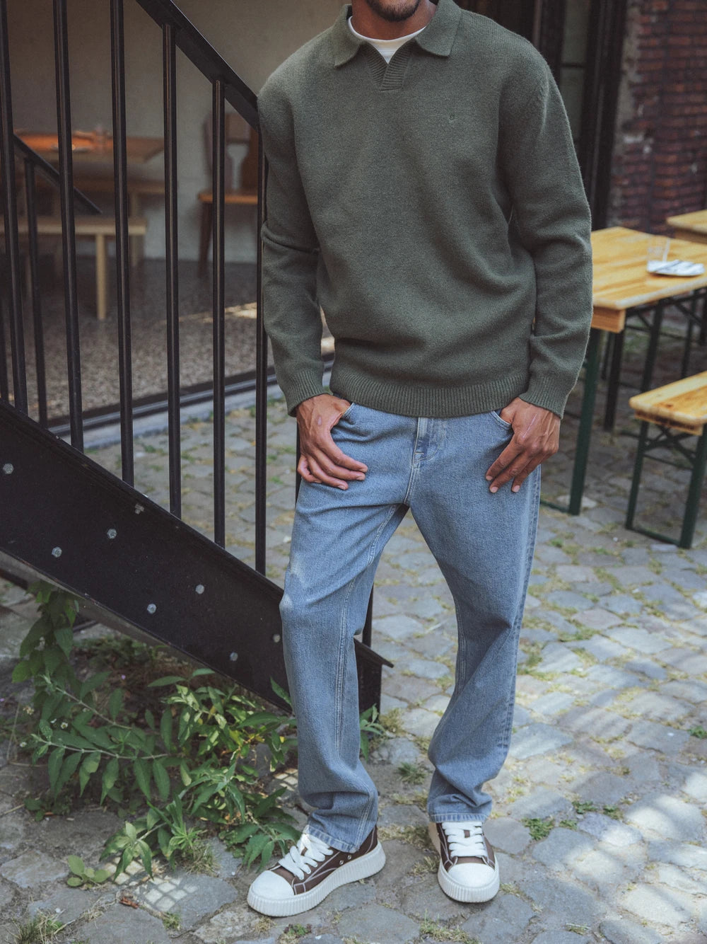 Green V-Neck Knitted Sweater