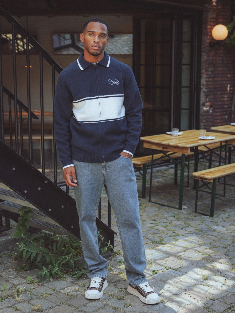 Navy Knitted Baseball Vest