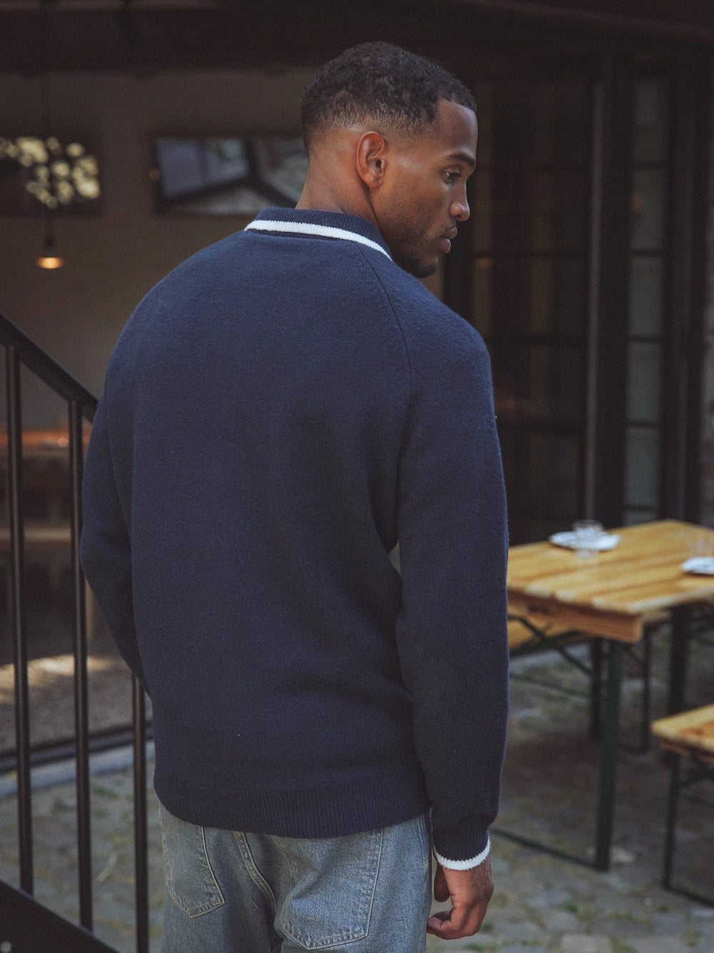 Navy Knitted Baseball Vest