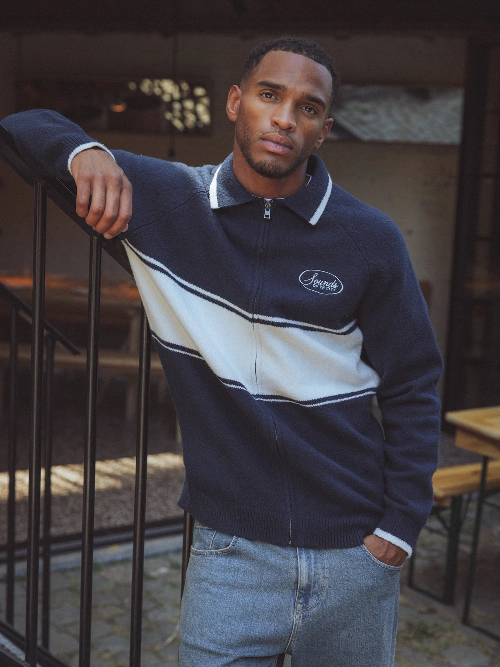 Navy Knitted Baseball Vest