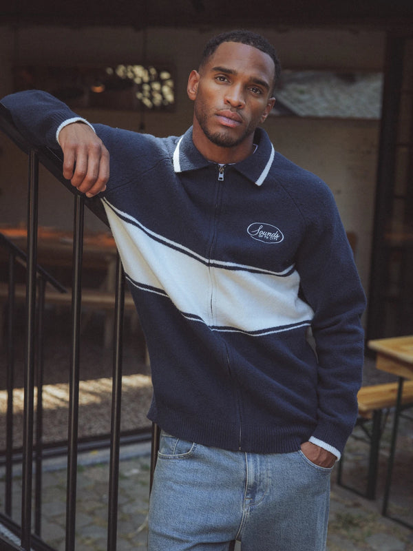 Navy Knitted Baseball Vest