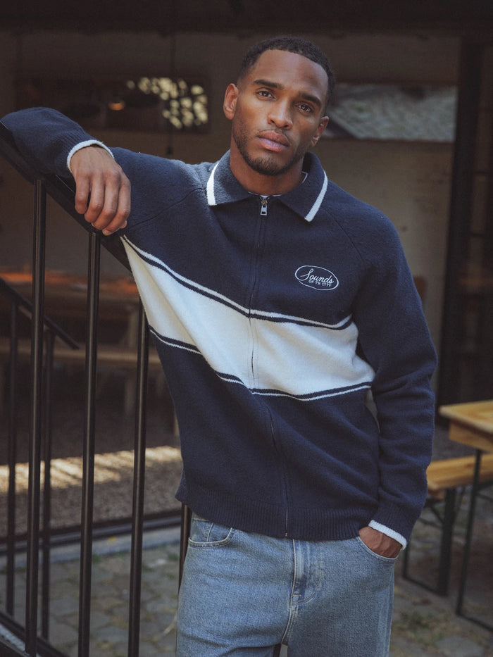Navy Knitted Baseball Vest