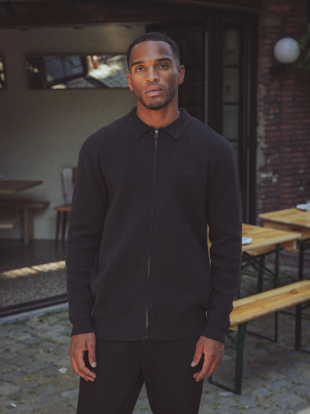 Black Fine Zip Cardigan