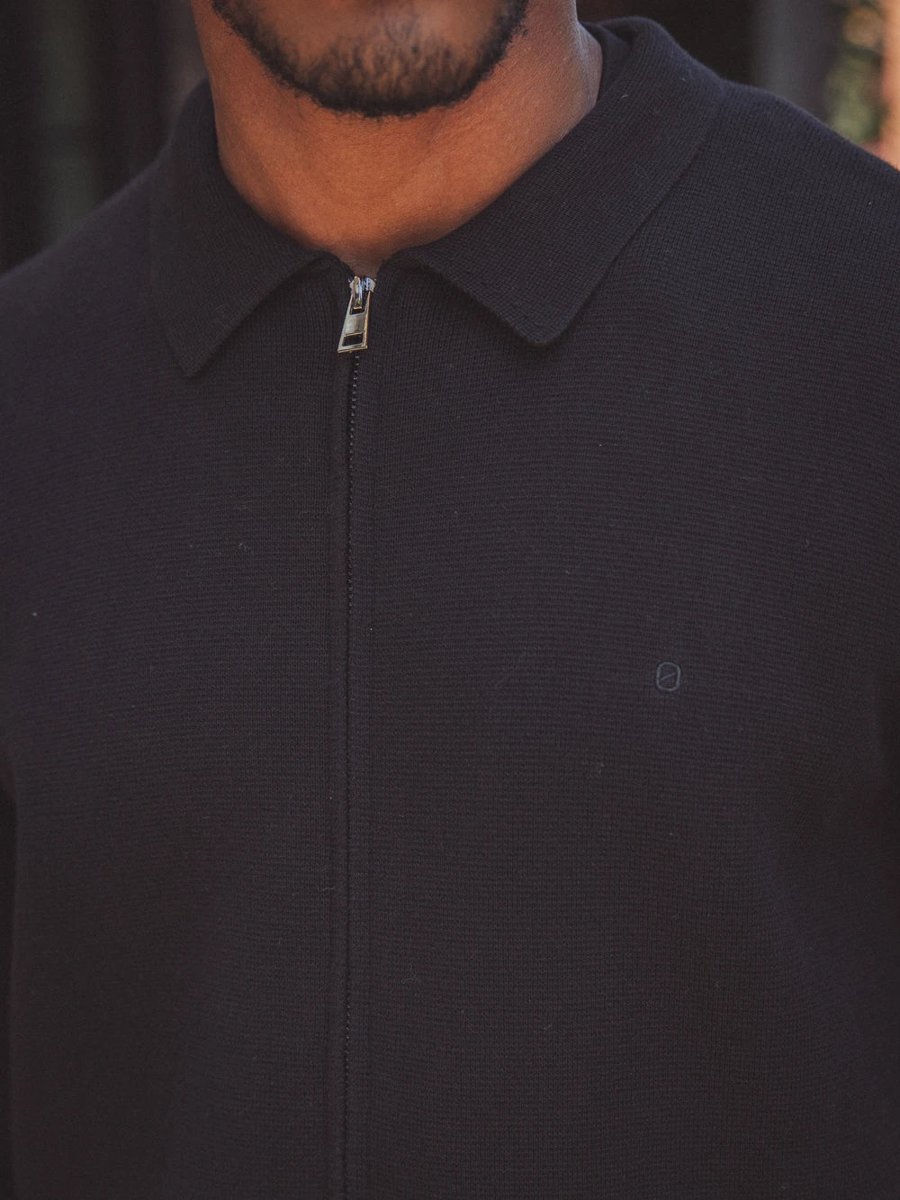 Black Fine Zip Cardigan