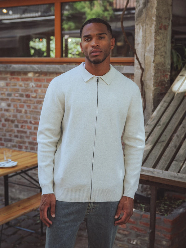 Grey Fine Zip Cardigan