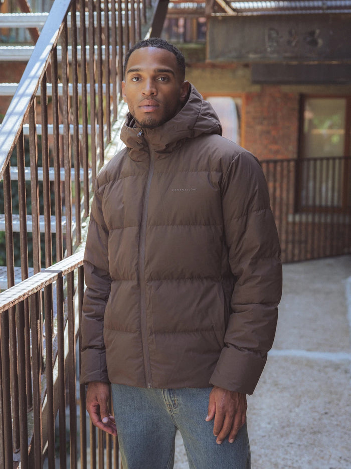 Brown Hooded Puffer Jacket