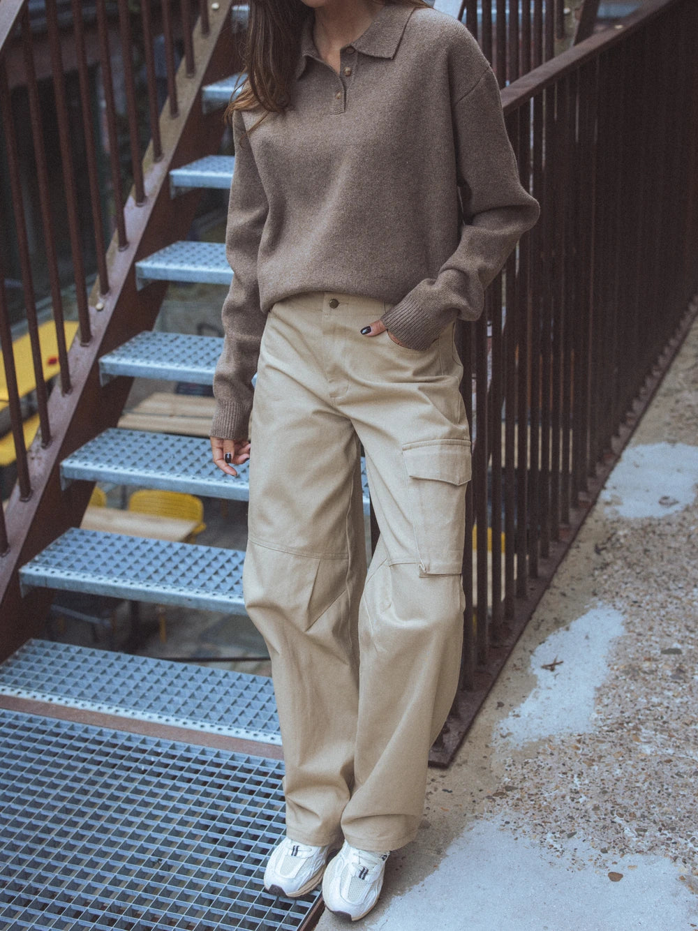 Beige Cargo-Jeans