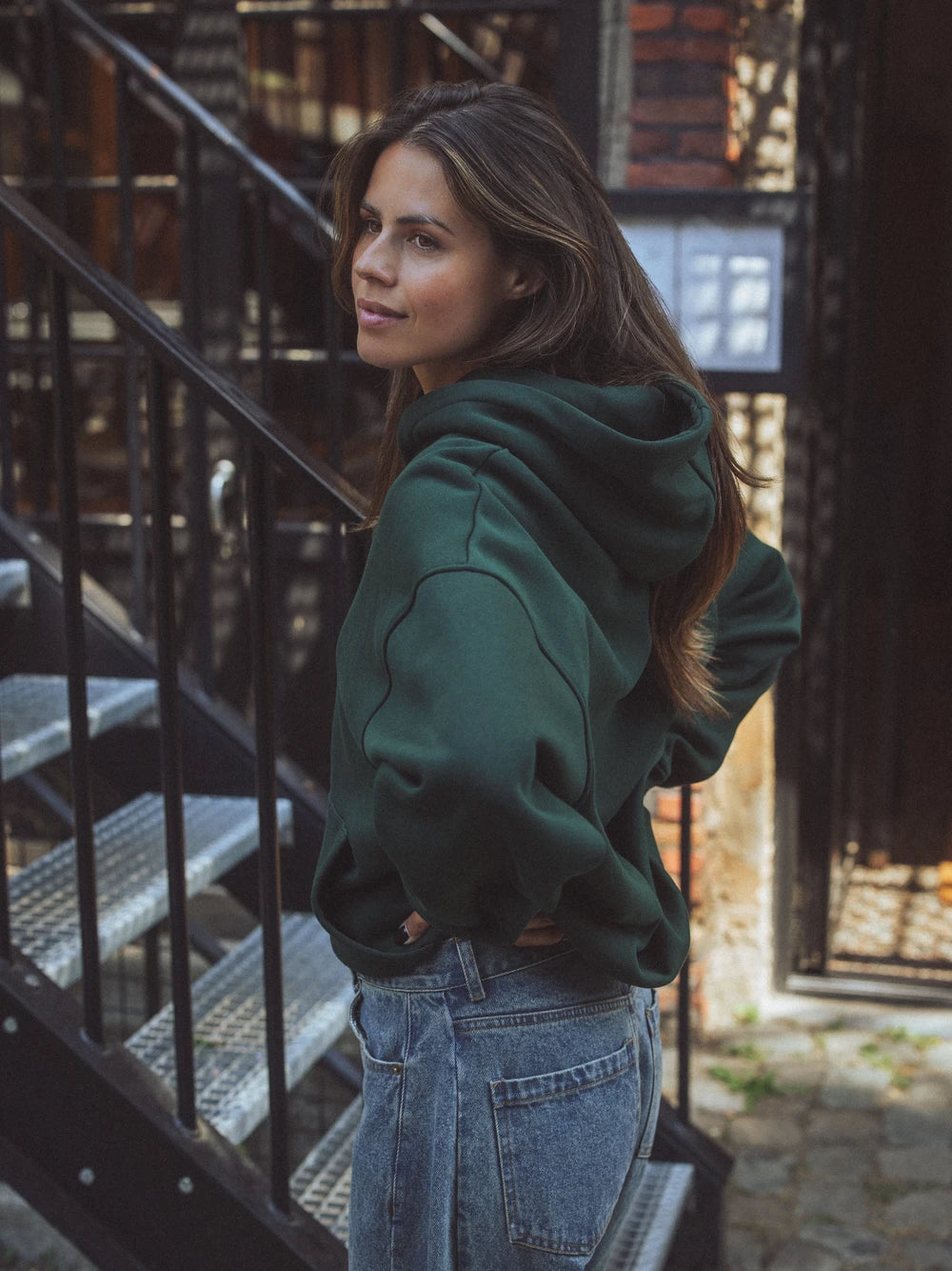 Green Oversized Basic Hoodie
