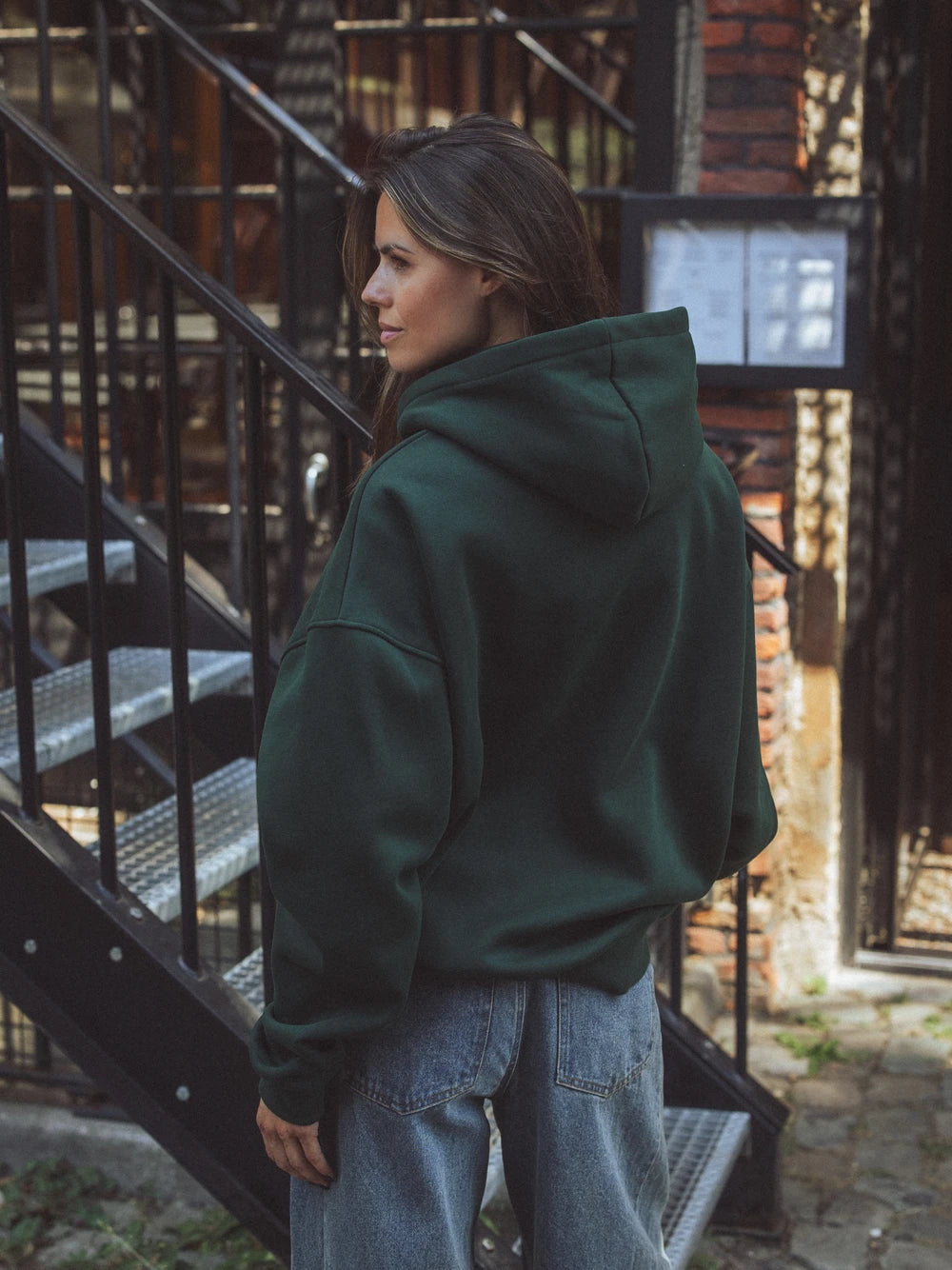 Green Oversized Basic Hoodie