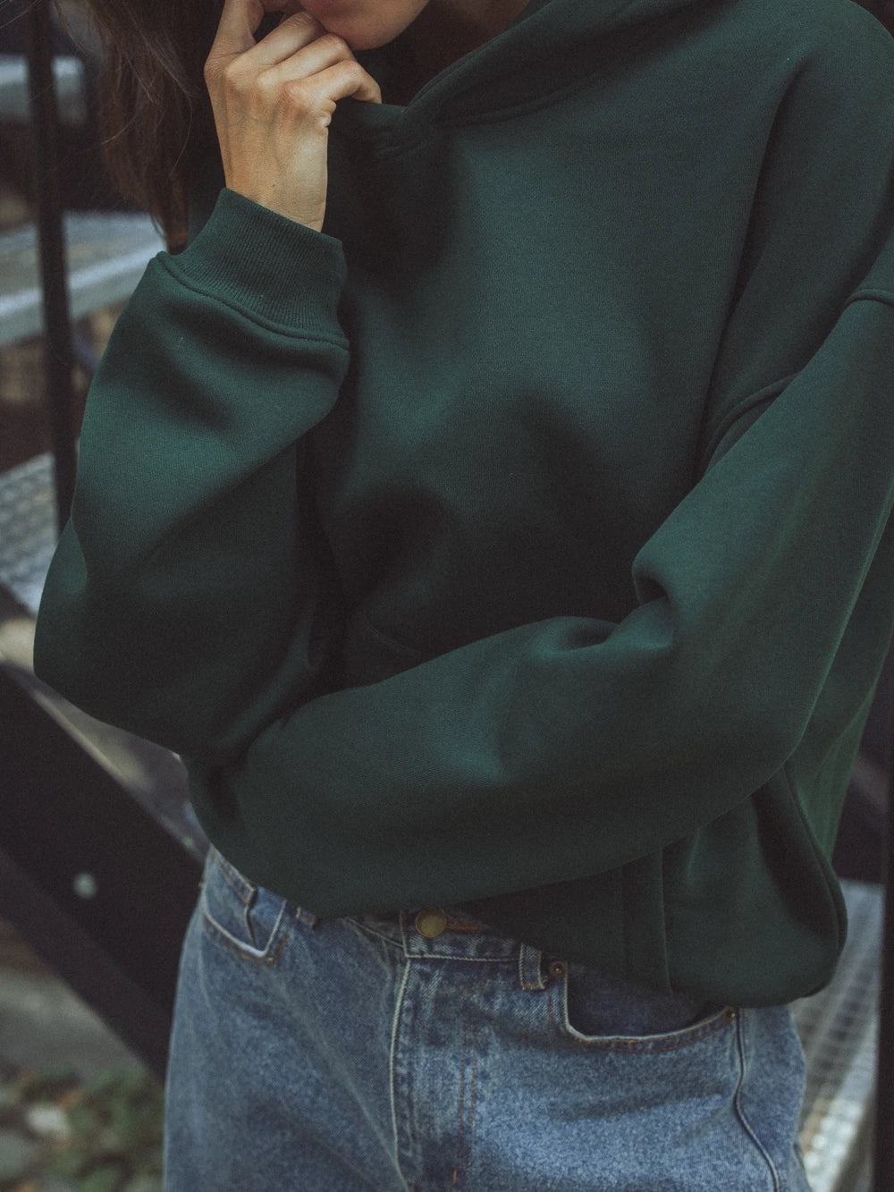 Green Oversized Basic Hoodie