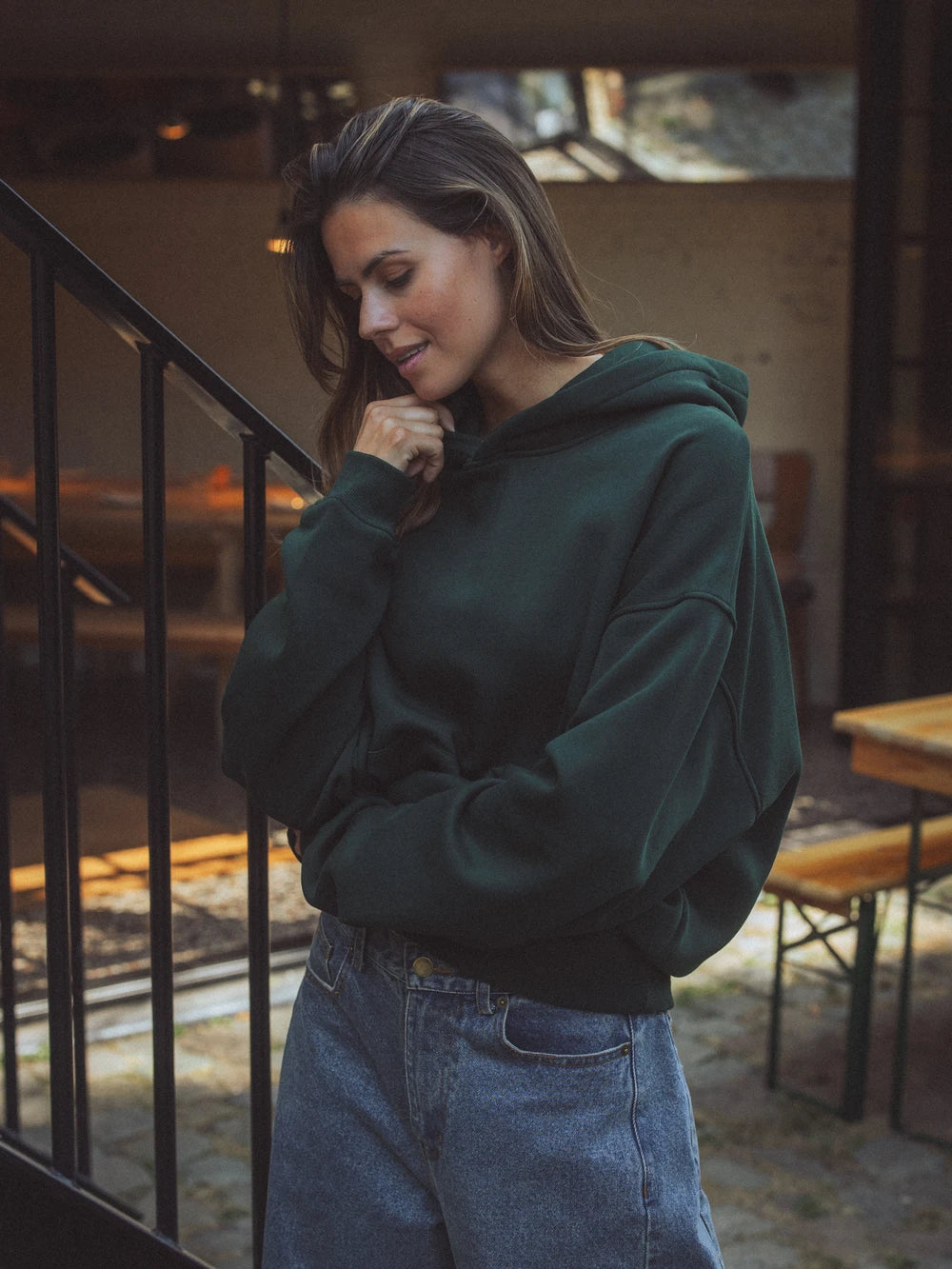 Green Oversized Basic Hoodie