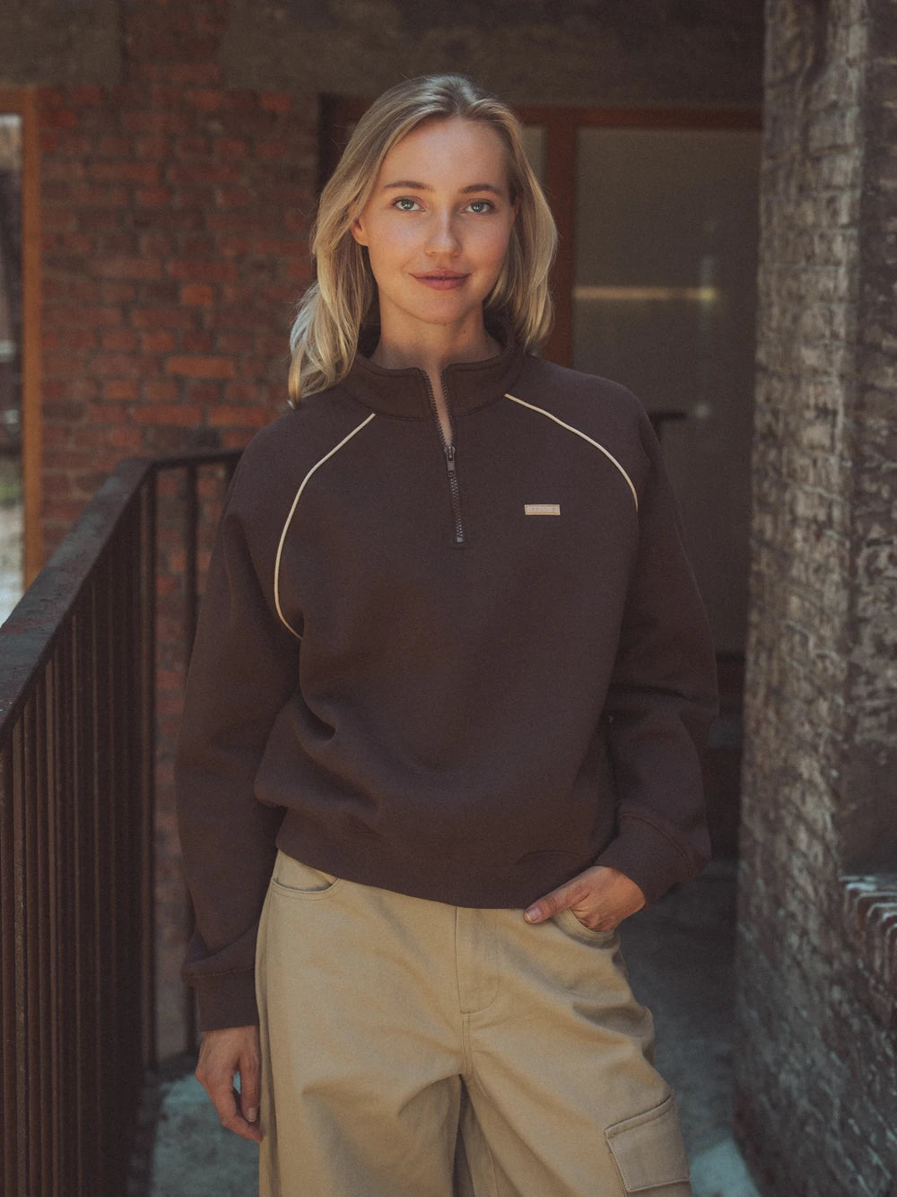Brown Stitch Half Zip Sweater