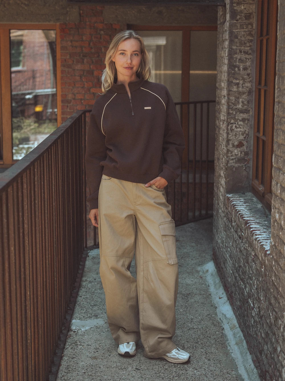 Brown Stitch Half Zip Sweater