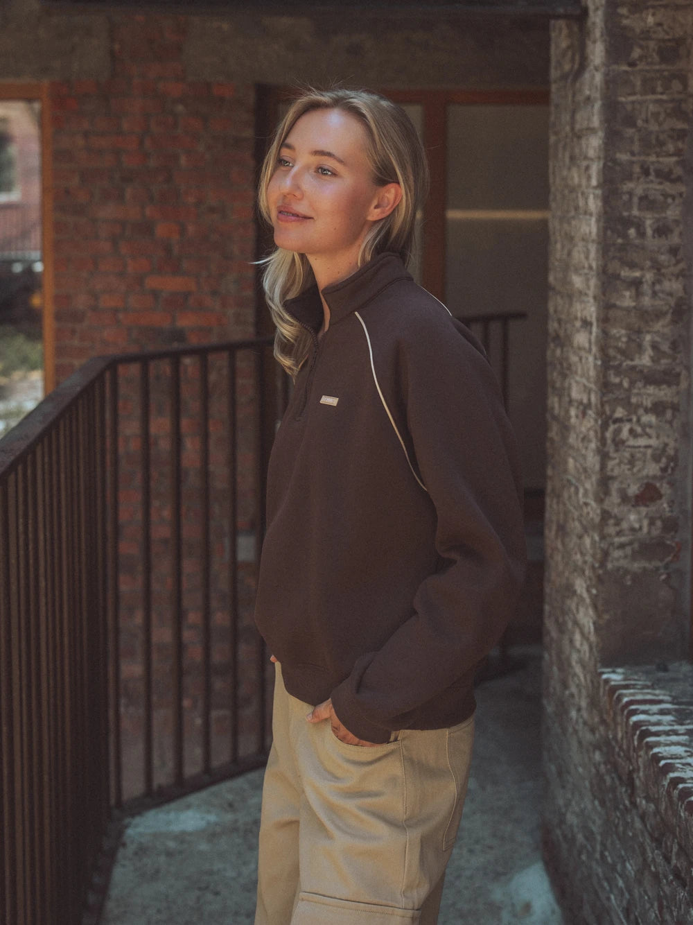 Brown Stitch Half Zip Sweater
