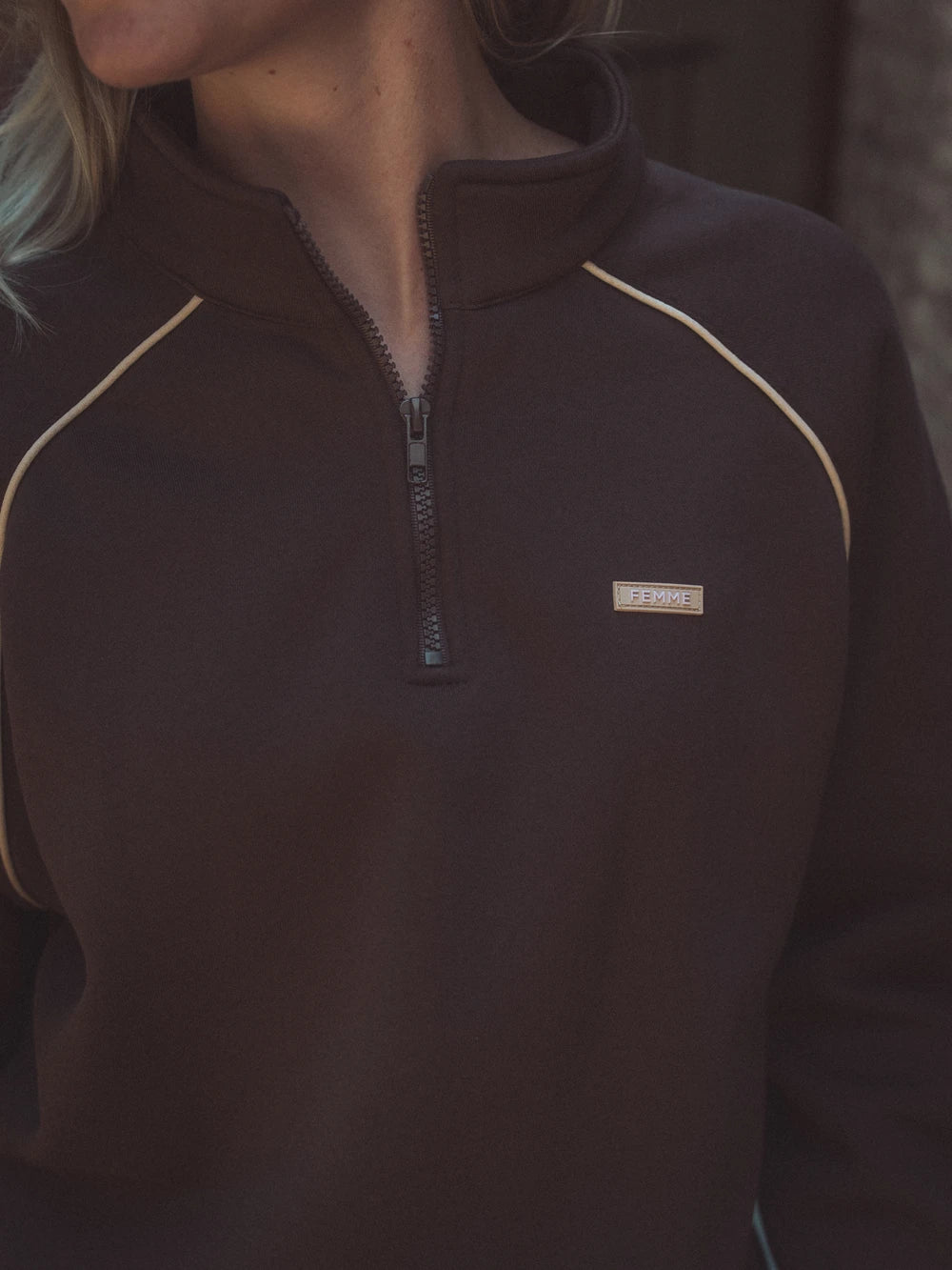 Brown Stitch Half Zip Sweater