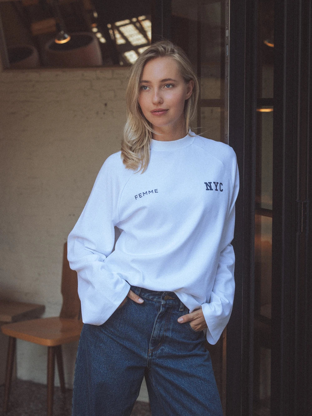 Weißes Oversize NYC Longsleeve