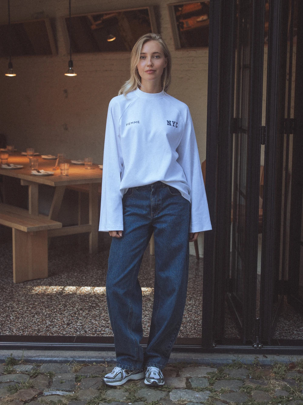 Weißes Oversize NYC Longsleeve