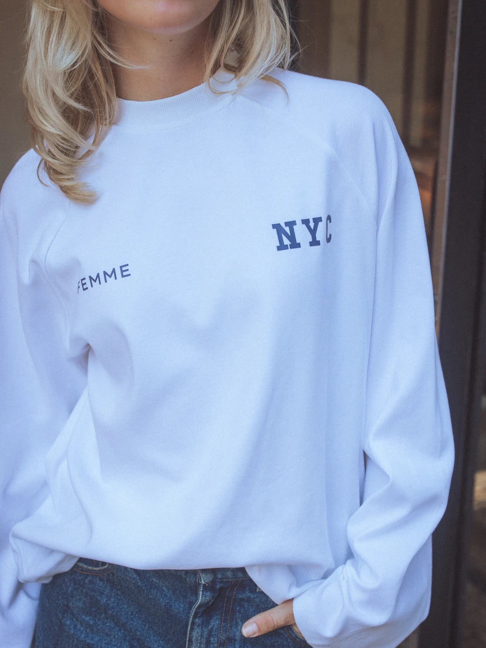 Weißes Oversize NYC Longsleeve