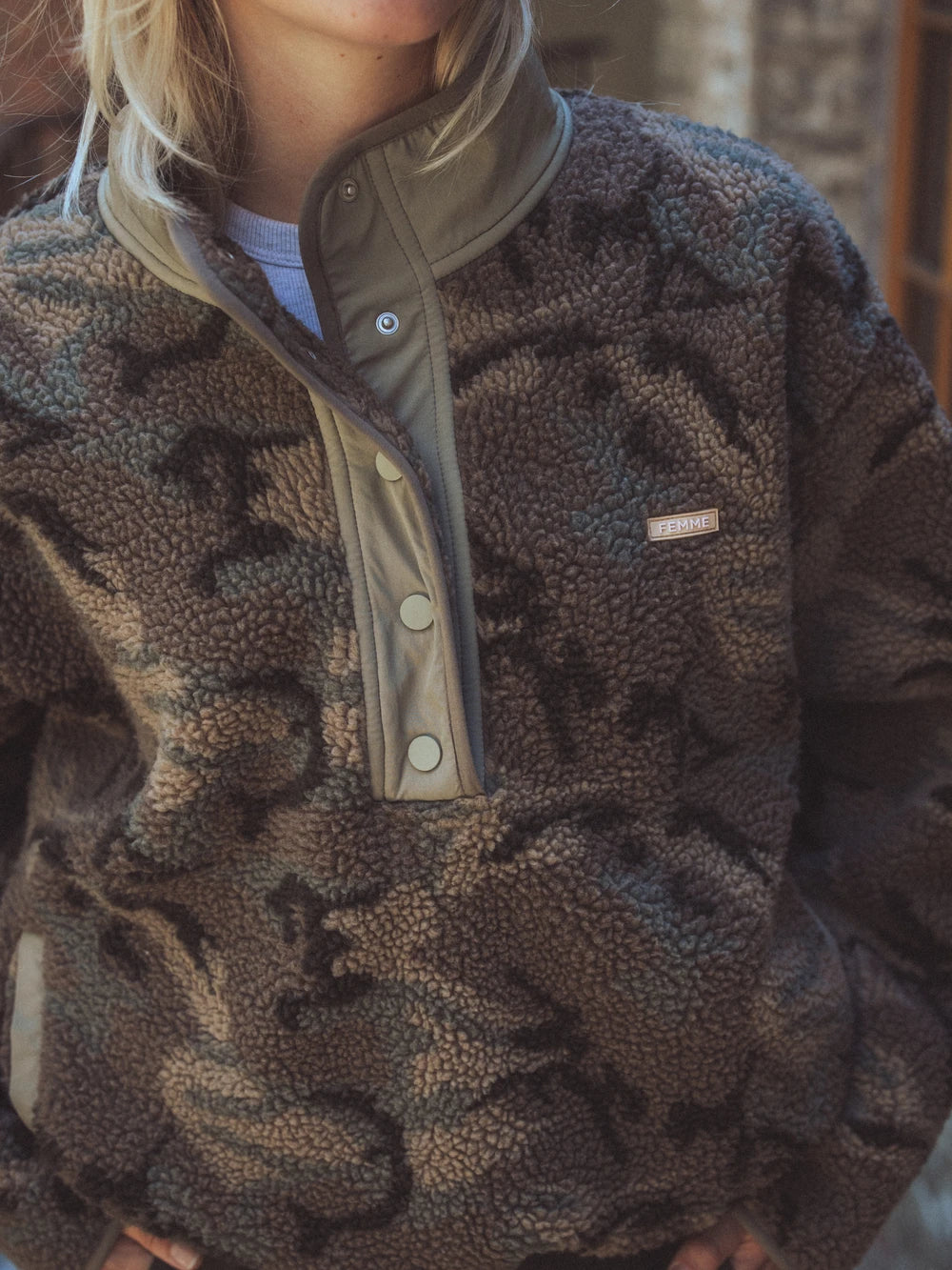 Camo Oversize Teddy Half Zip