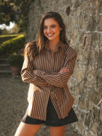 Brown Stripe Oversized Blouse