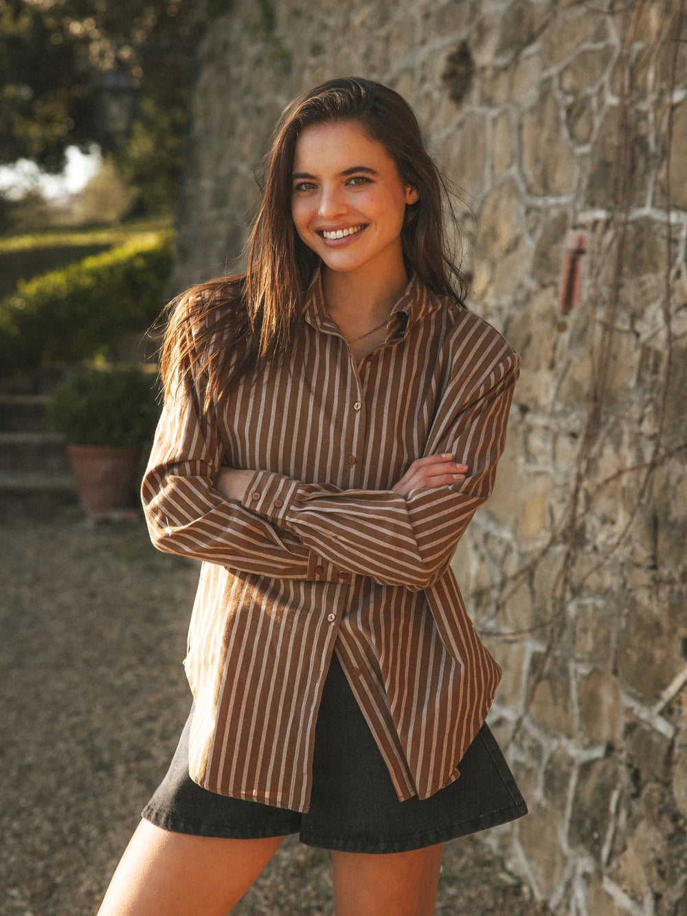 Braune gestreifte Oversize-Bluse