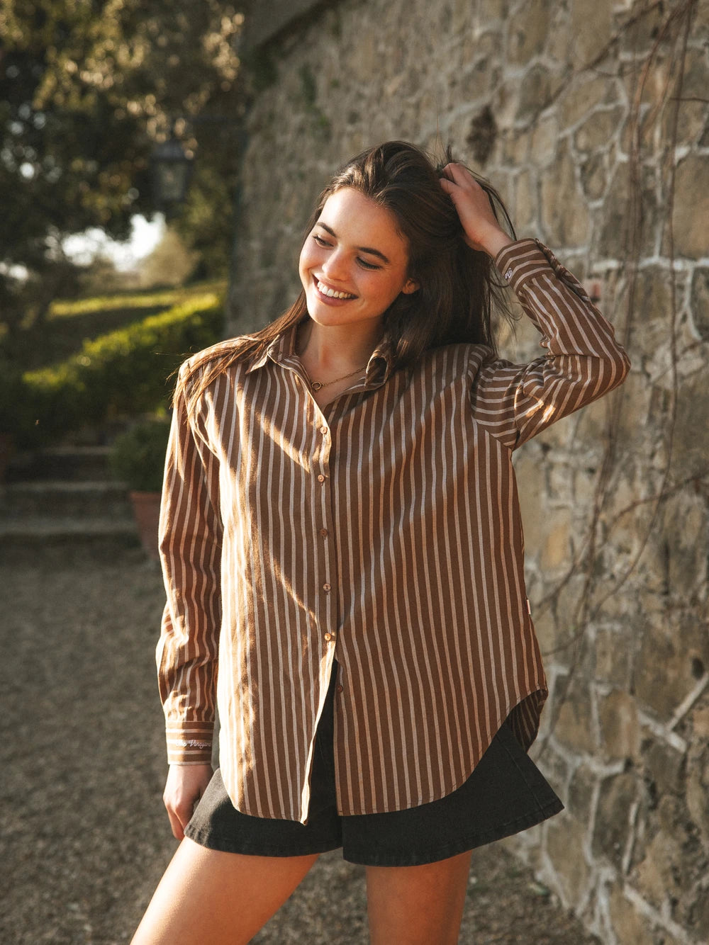 Brown Stripe Oversized Blouse