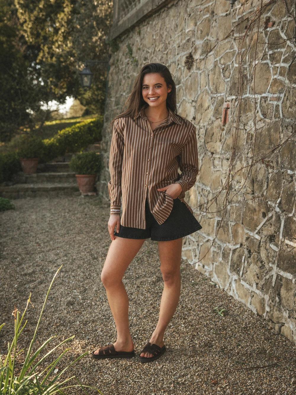 Braune gestreifte Oversize-Bluse
