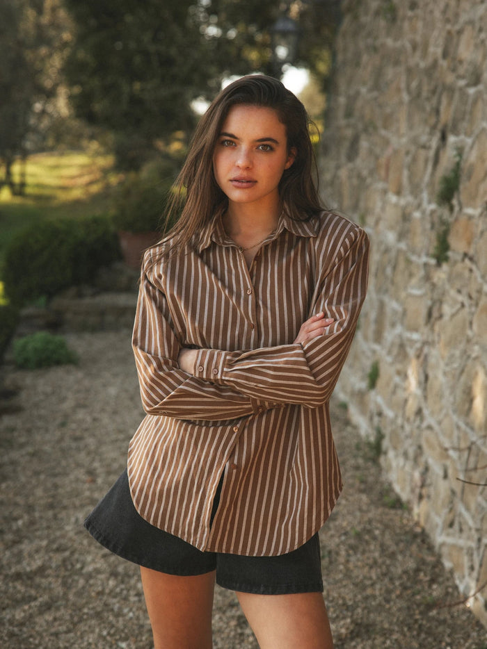 Brown Stripe Oversized Blouse