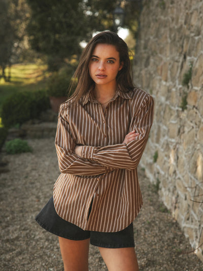 Brown Stripe Oversized Blouse