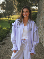 Blue Stripe Ruffle Blouse