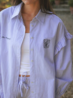 Blue Stripe Ruffle Blouse