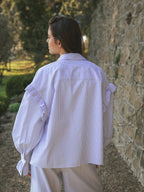 Blue Stripe Ruffle Blouse