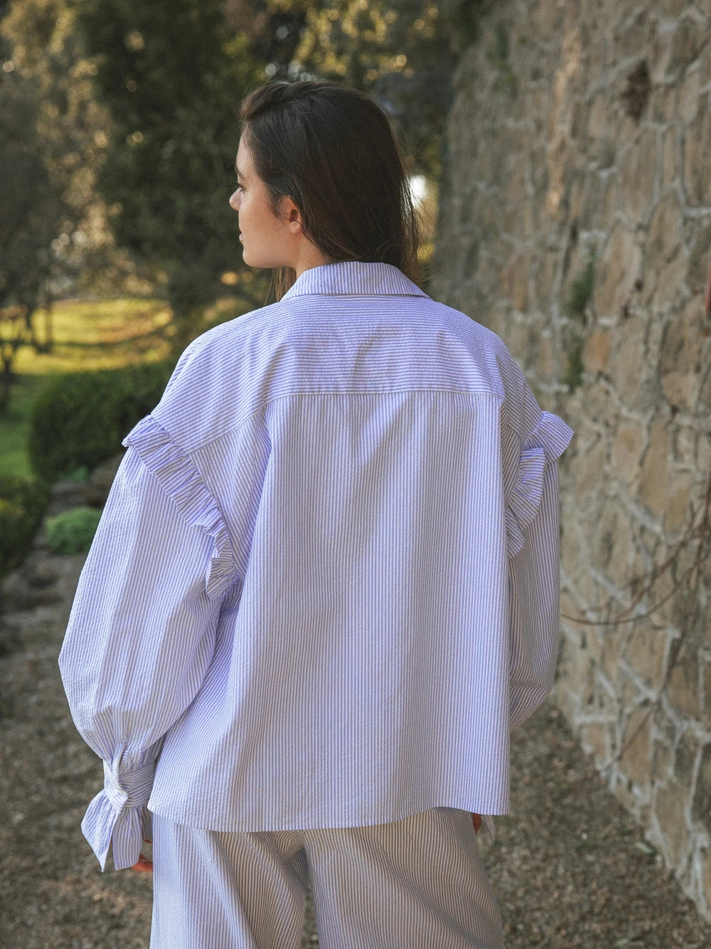 Blue Stripe Ruffle Blouse