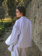 Blue Stripe Ruffle Blouse