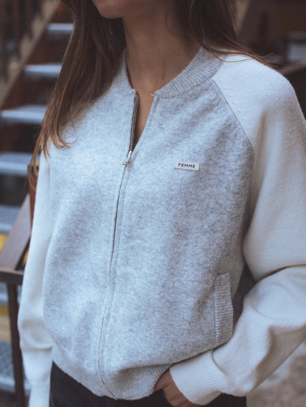 Grey Knit Raglan Cardigan