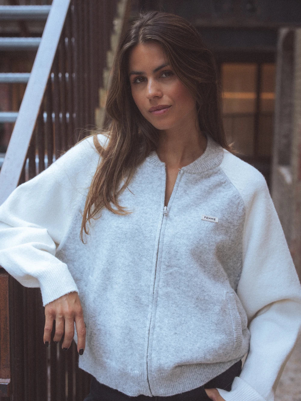 Grey Knit Raglan Cardigan