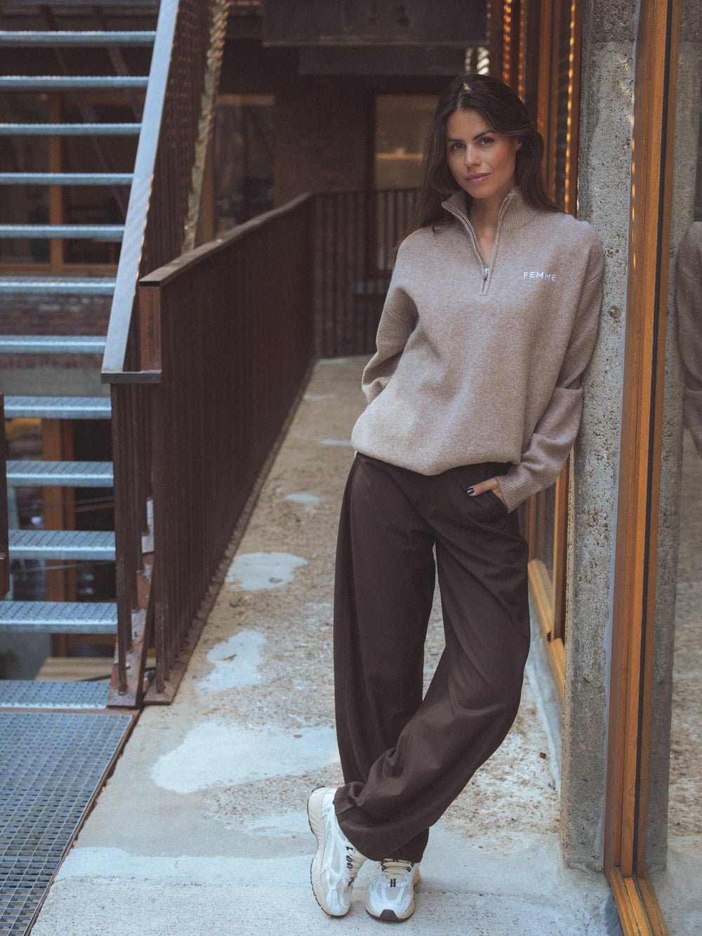 Strick-Halfzip in Braun-Melange