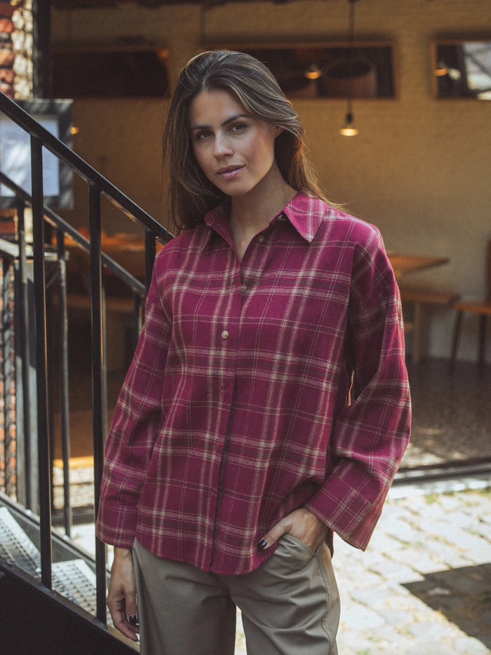 Red Oversized Check Shirt