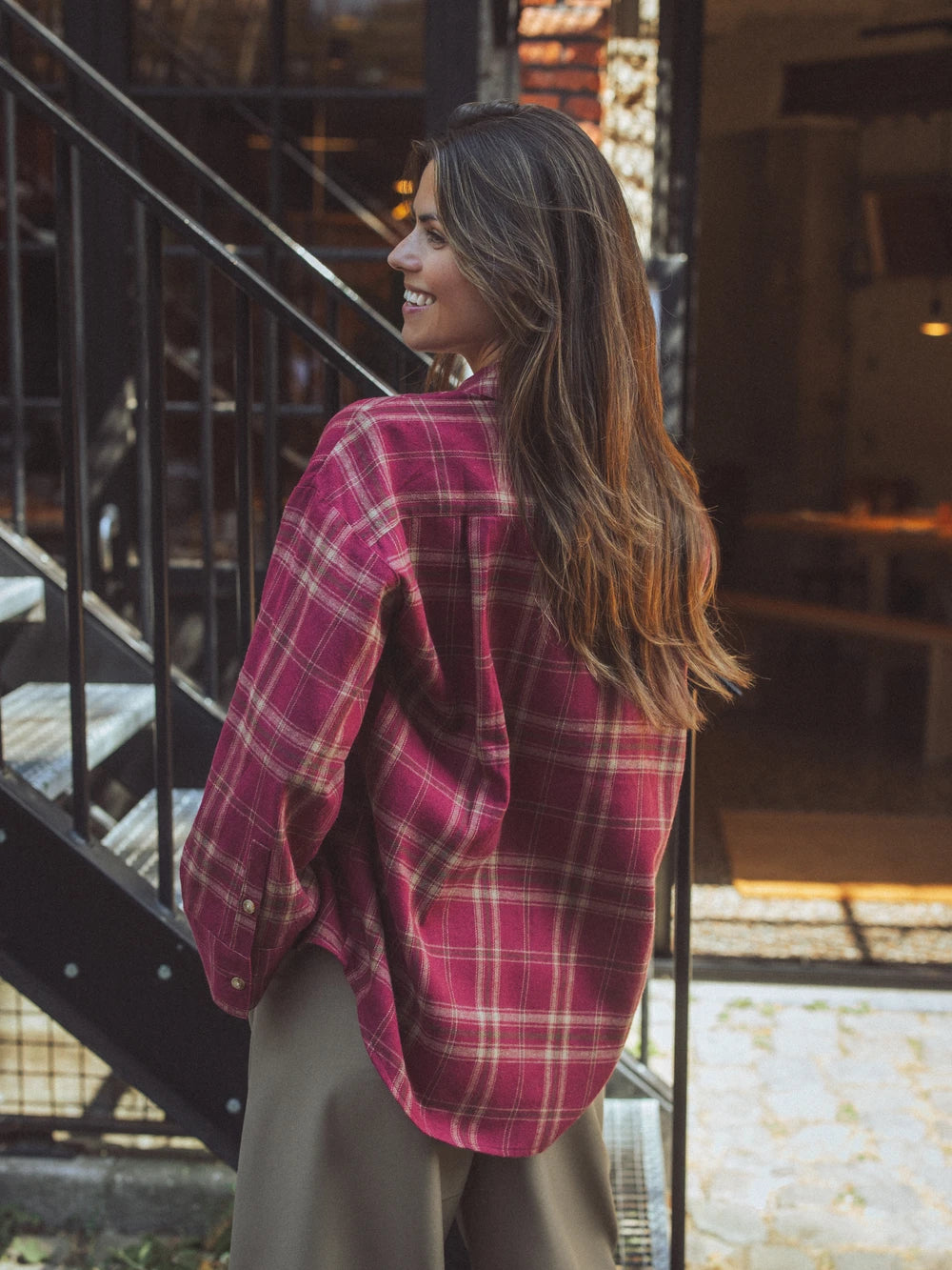 Red Oversized Check Shirt