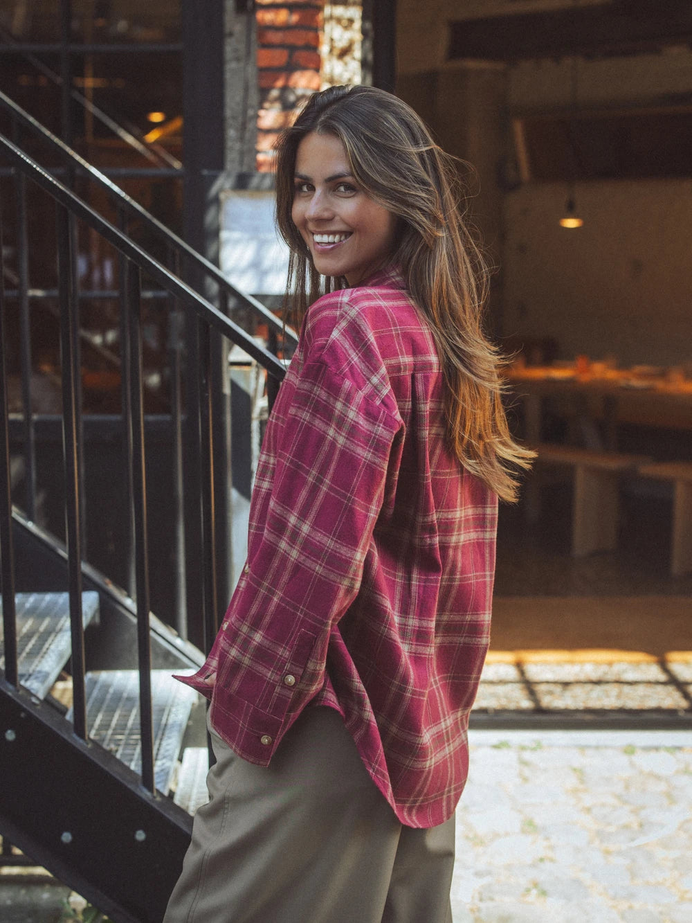 Red Oversized Check Shirt