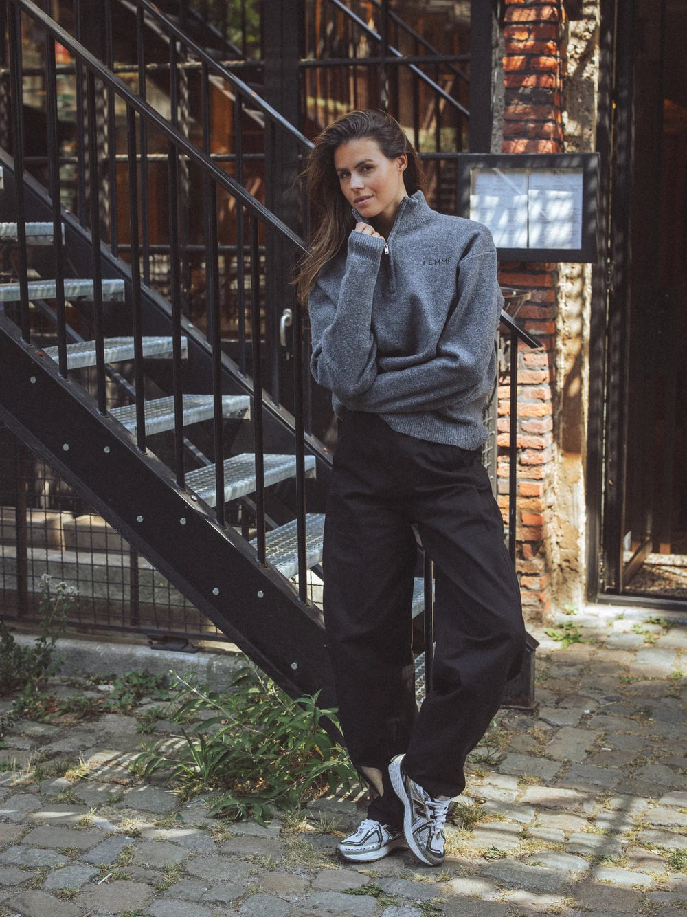 Dark Grey Melange Knit Halfzip
