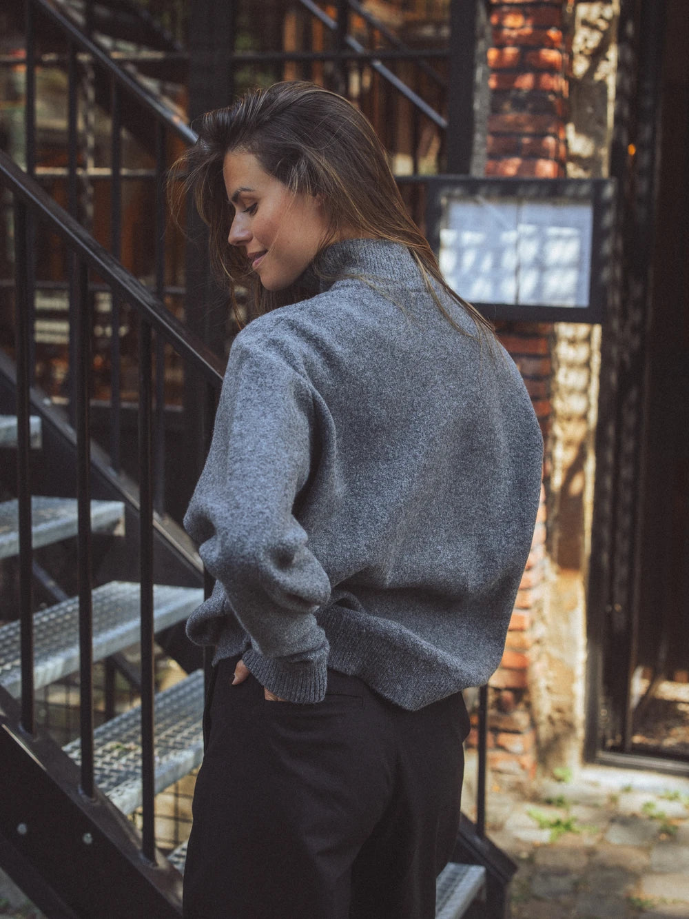 Dark Grey Melange Knit Halfzip