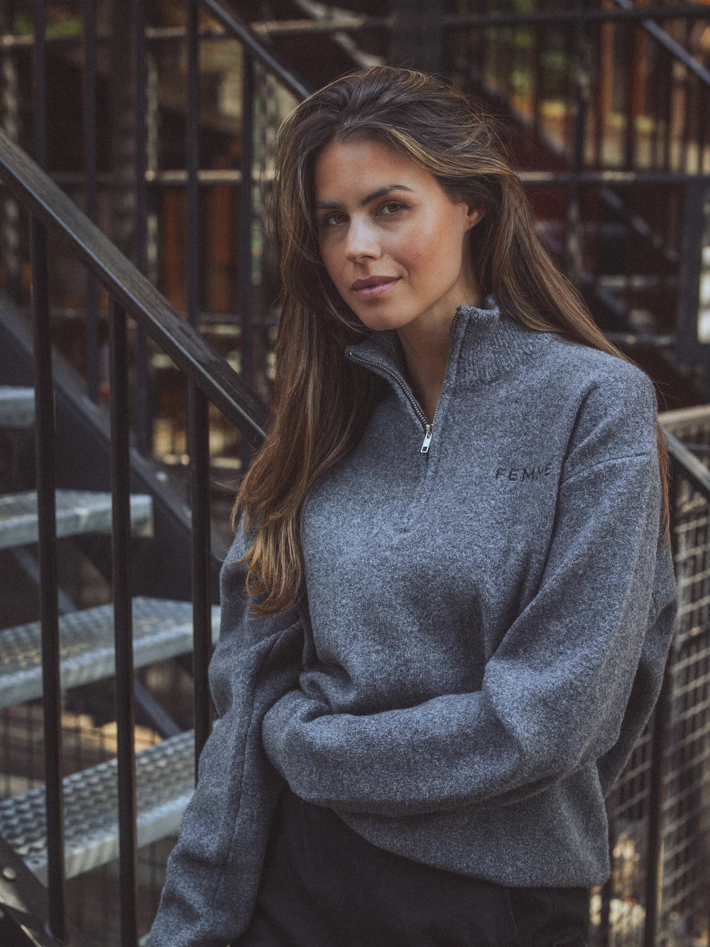 Dark Grey Melange Knit Halfzip
