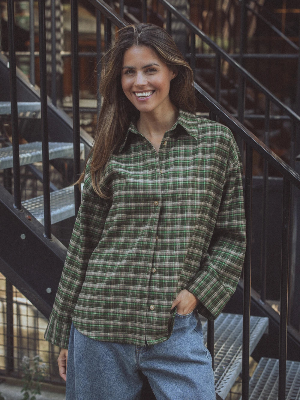 Green Oversized Check Shirt