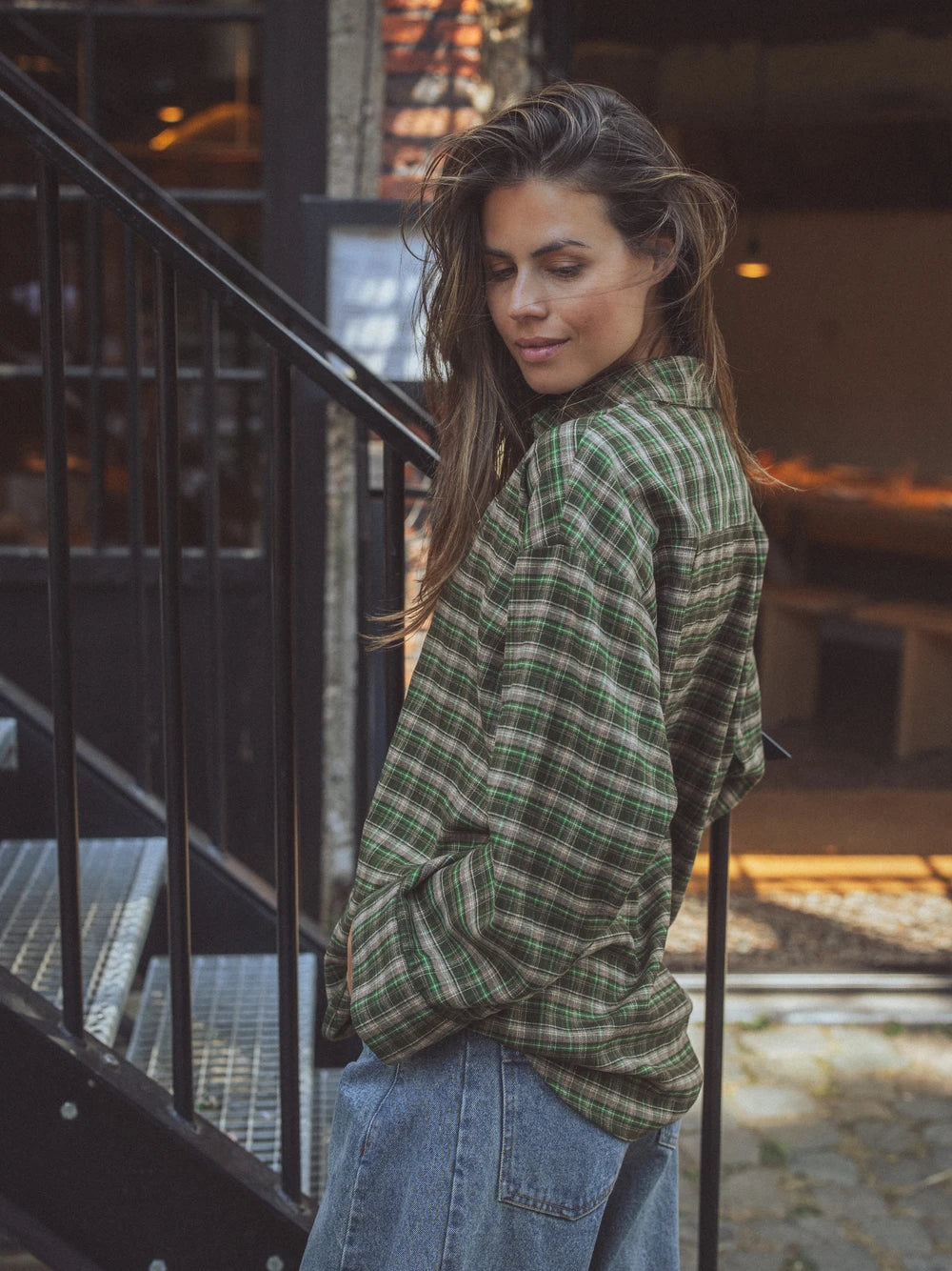 Green Oversized Check Shirt