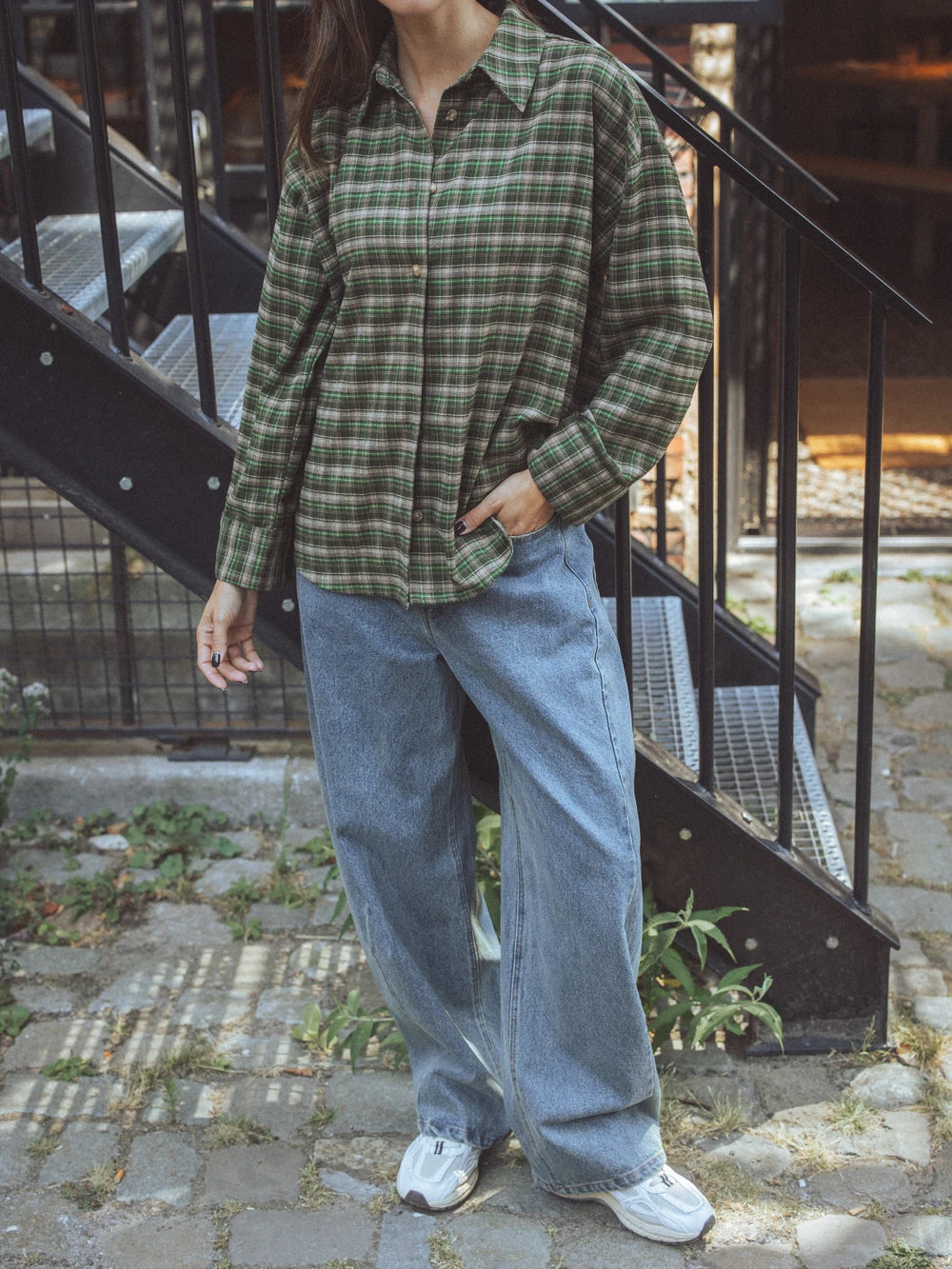Green Oversized Check Shirt