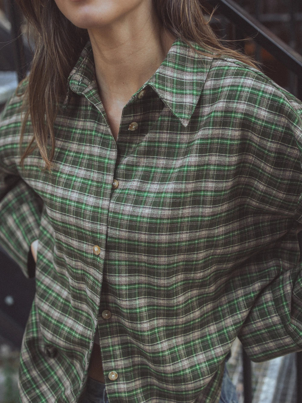 Green Oversized Check Shirt
