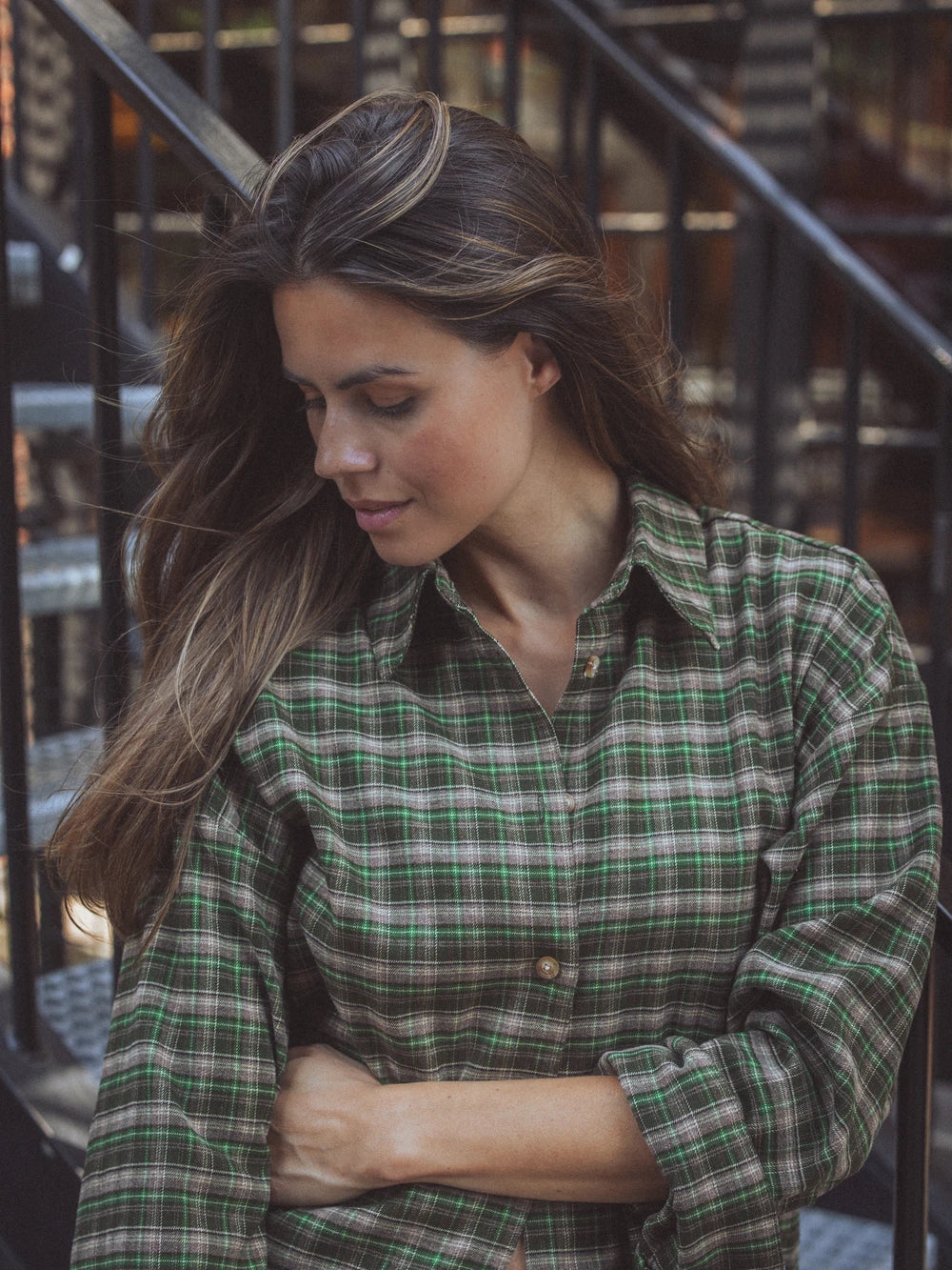 Green Oversized Check Shirt